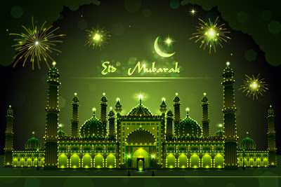 easy to edit vector illustration of decorated mosque on Eid Mubarak